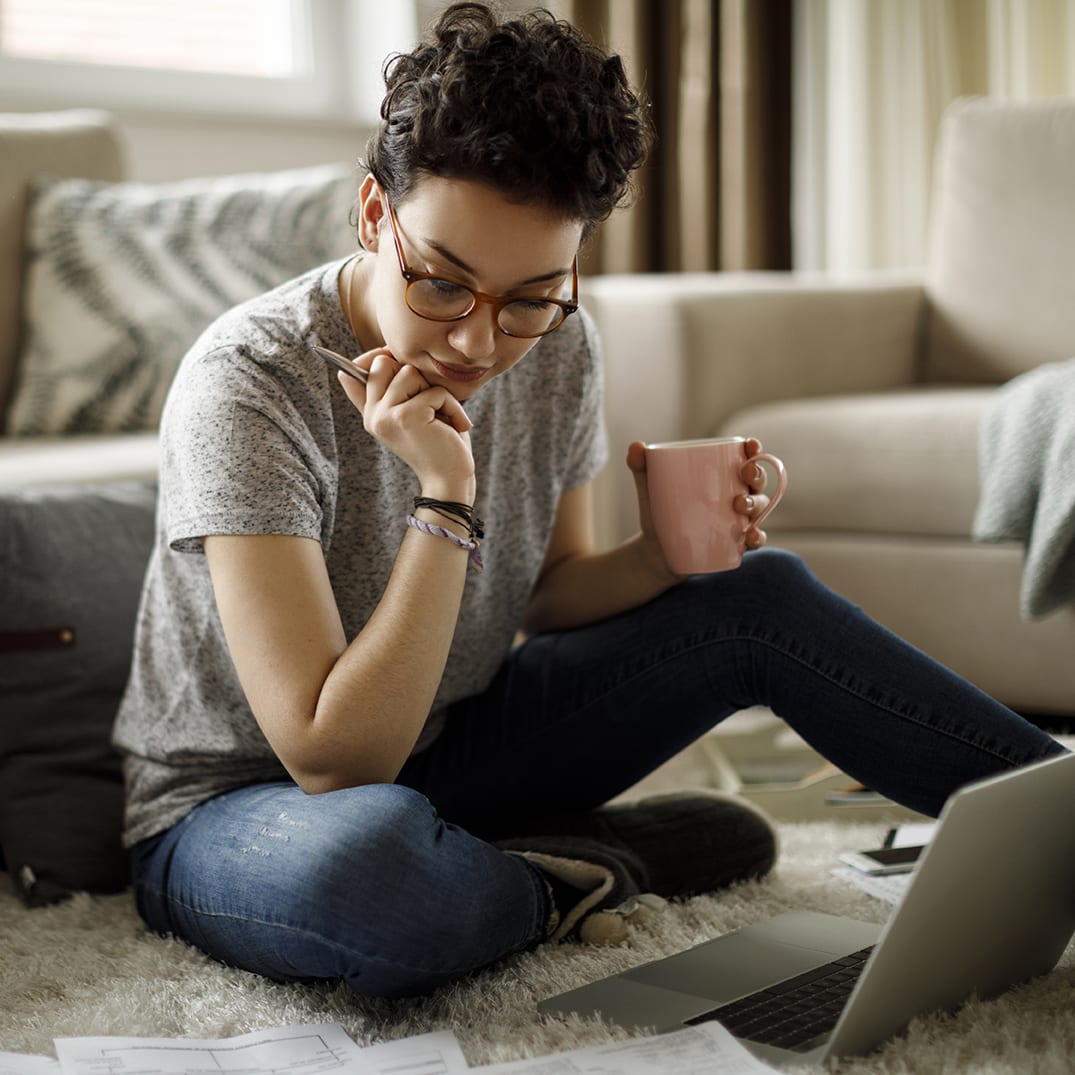 Young woman working at home